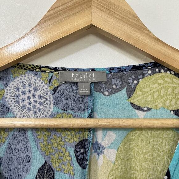 Habitat Floral Flounce Mini Shift Dress Size L Blue Artsy Lightweight Pockets - Picture 7 of 9